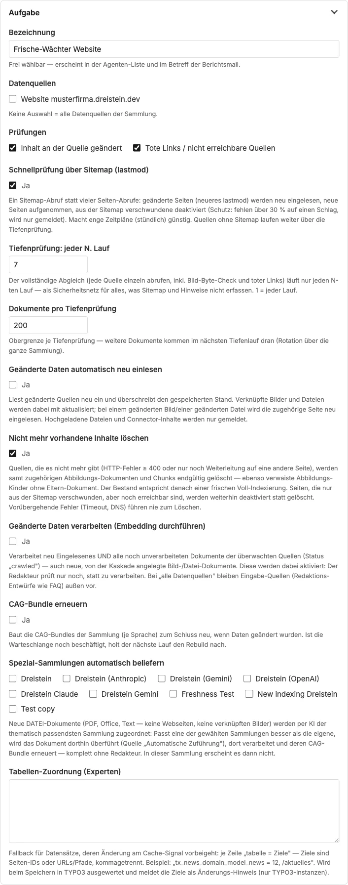 Abschnitt „Aufgabe“ des Frische-Wächters