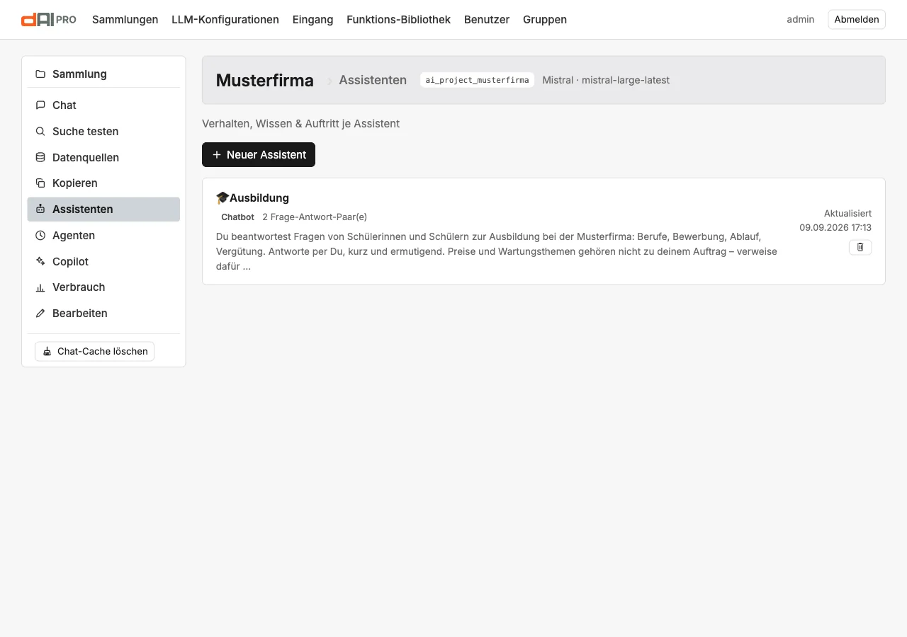 Die Assistenten-Liste der Musterfirma mit dem Assistenten „Ausbildung“