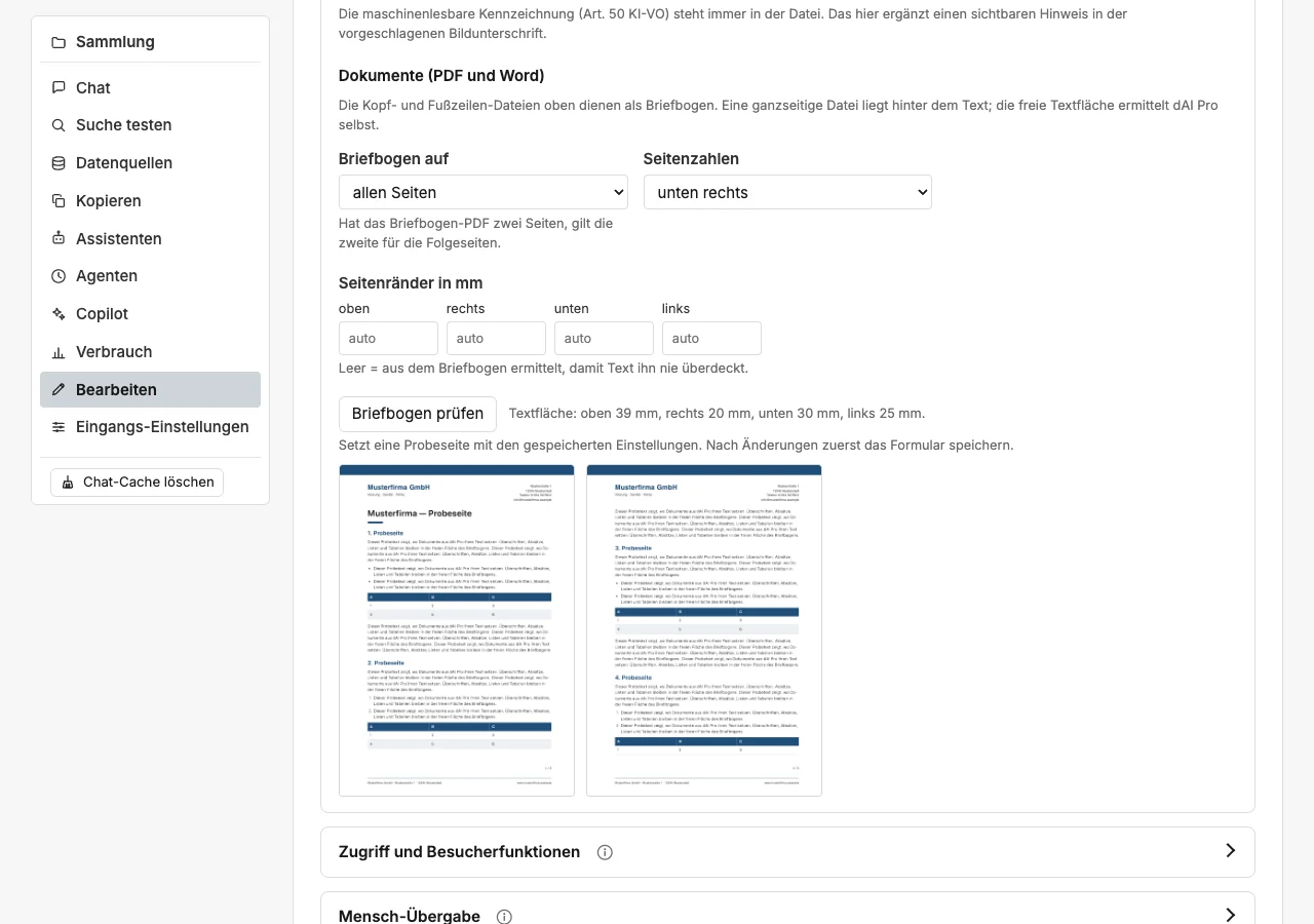 Corporate Design: Briefbogen, Seitenzahlen, Ränder und Probeseite