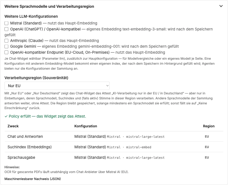 Verarbeitungsregion mit Prüfung der beteiligten Dienste
