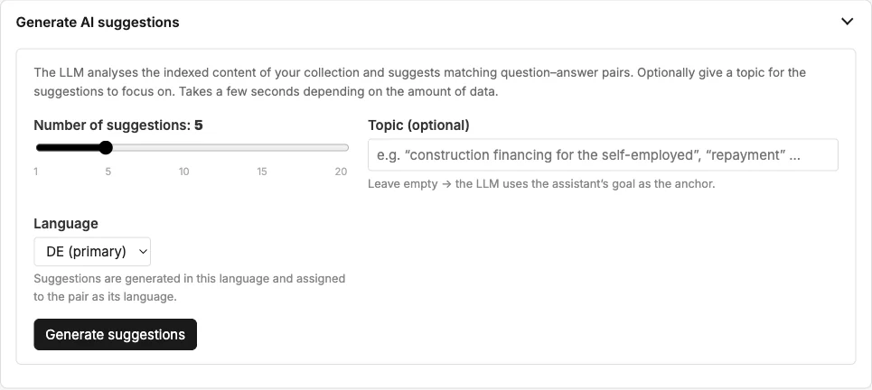 Section "Generate AI suggestions"