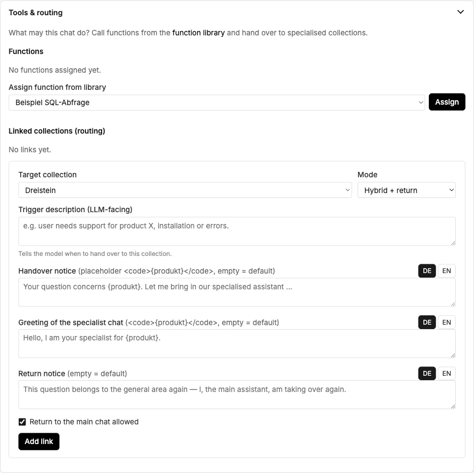 Section "Tools & routing"