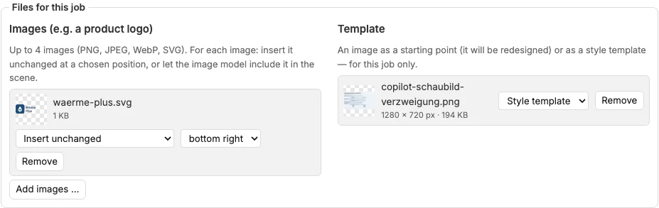Files for this job: a logo with use and position, a template with role