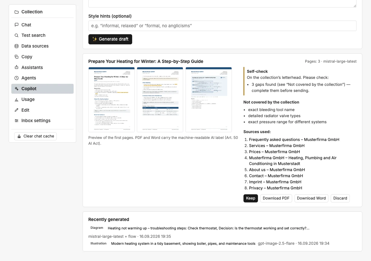Preview of the first pages with check report and downloads