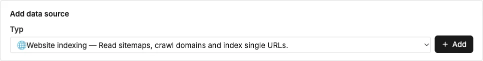 The form “Add data source” with the type selection