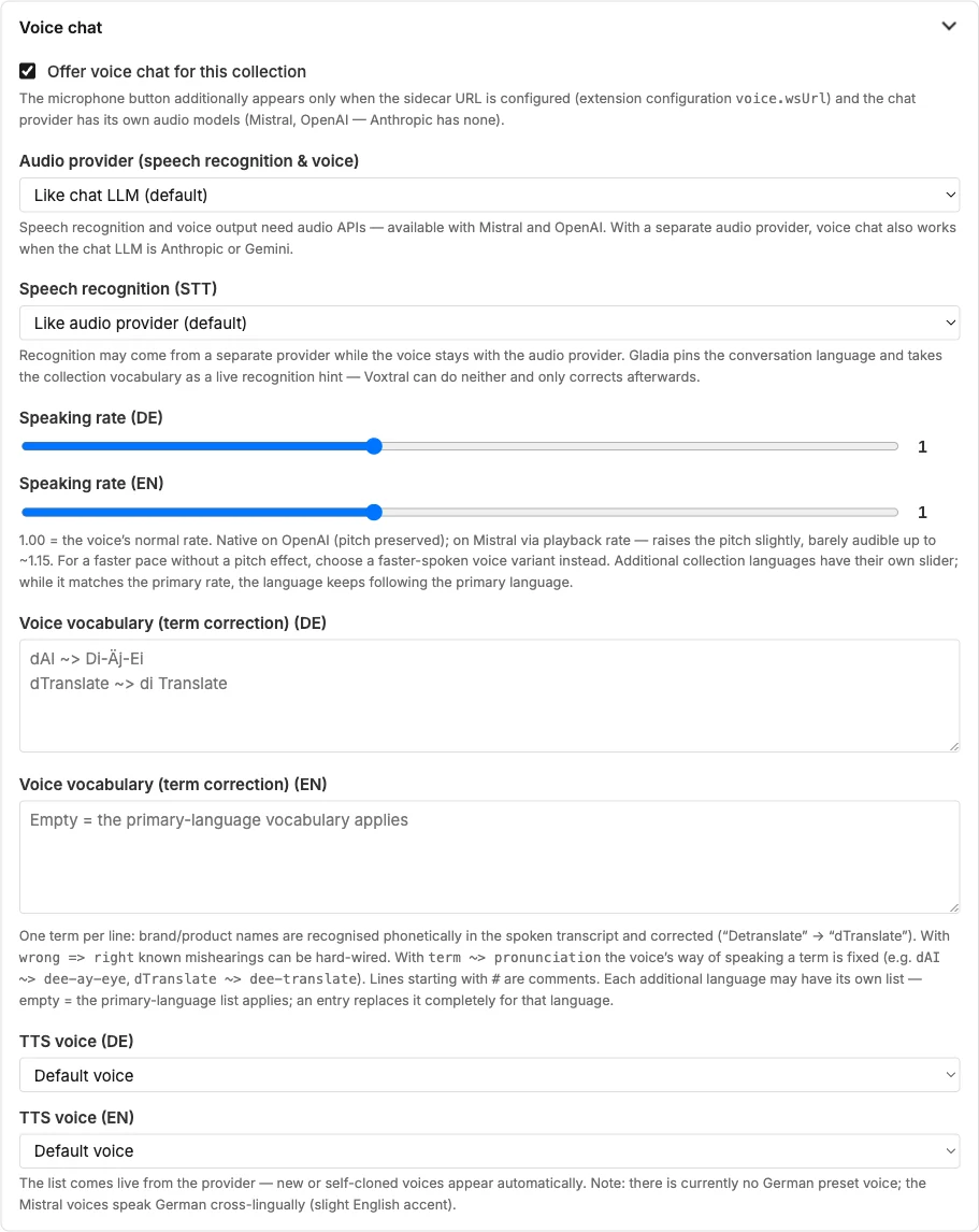 Section "Voice chat" in the collection's settings