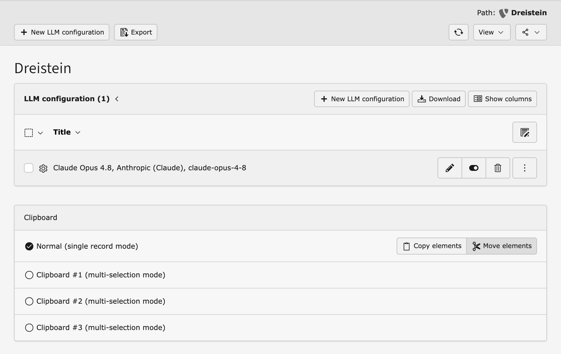 List module at the root level with the configured dTranslate LLM configurations.
