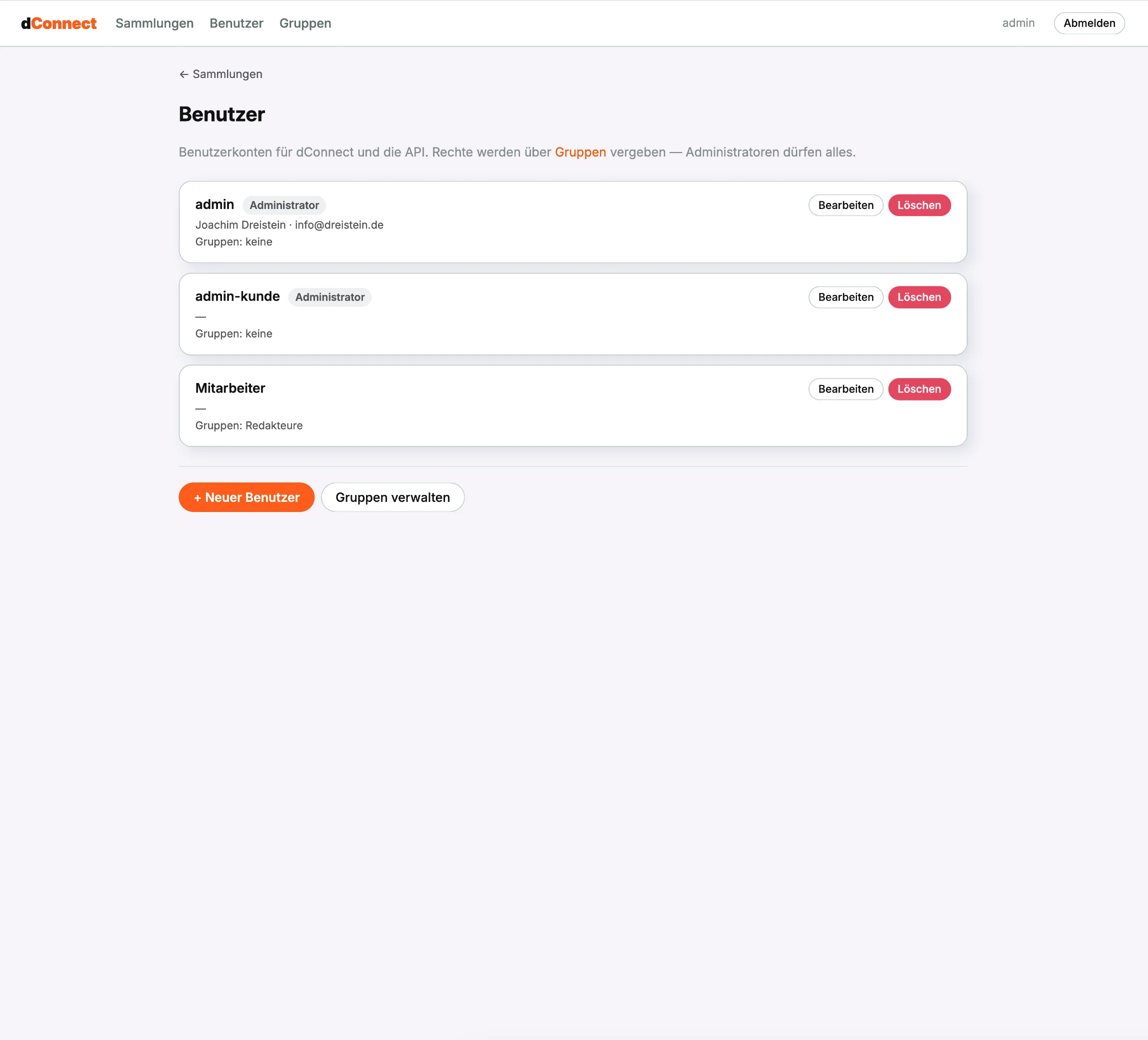 dConnect: Benutzerverwaltung mit Gruppenrechten