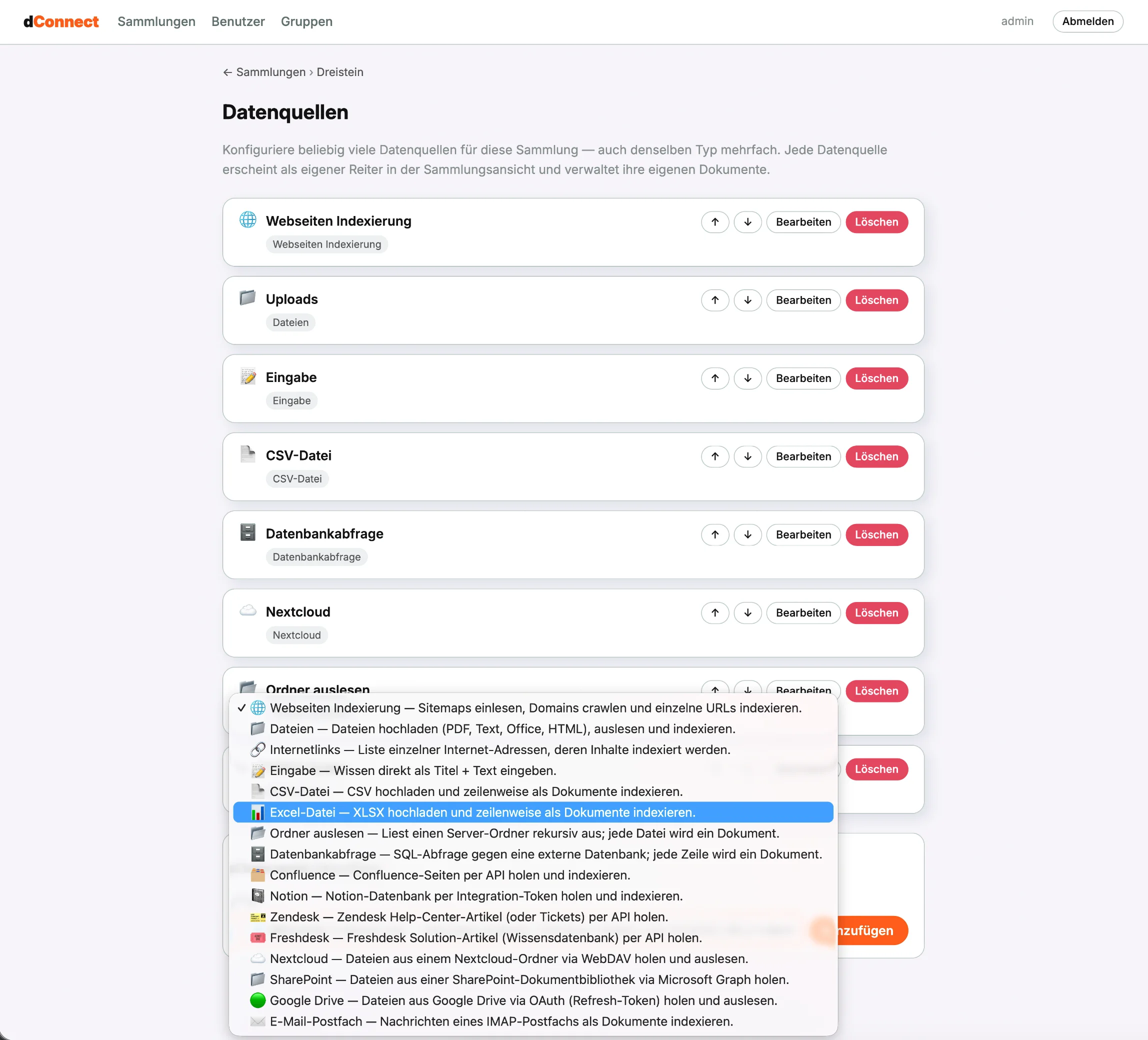 dConnect: Auswahl aus 16 Datenquellen-Typen für die Wissensbasis