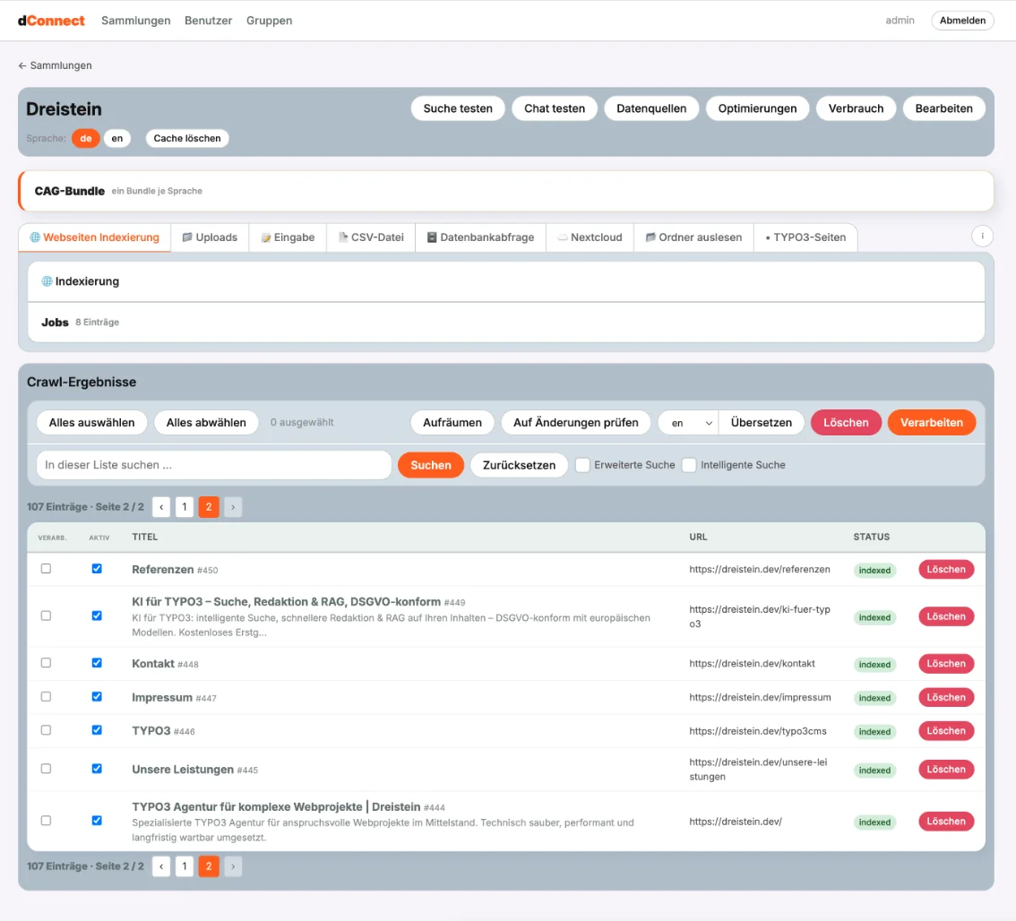 dConnect: Verwaltungsoberfläche der KI-Plattform von Dreistein