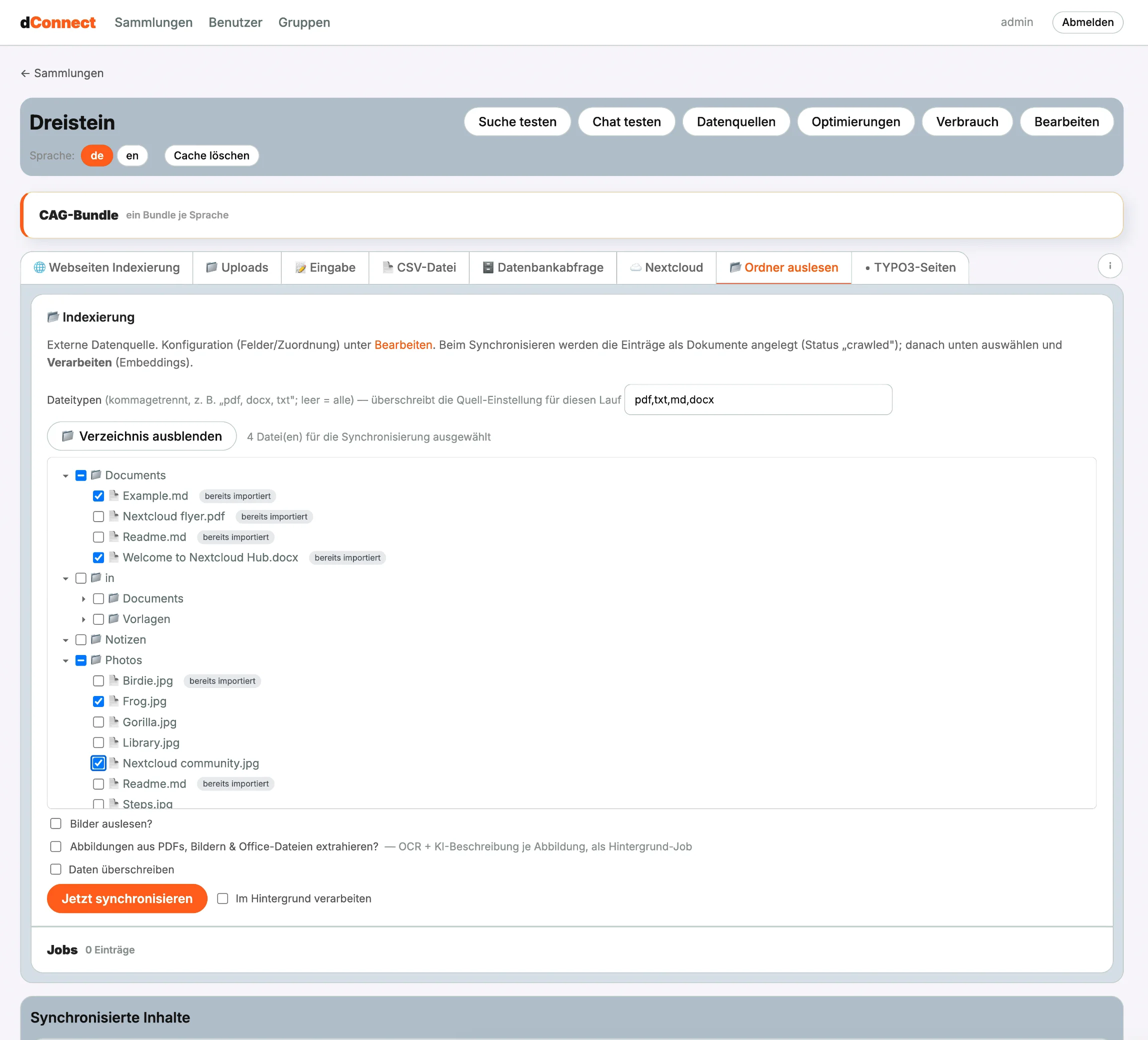dConnect: Konfiguration der Datenquelle Ordner auslesen